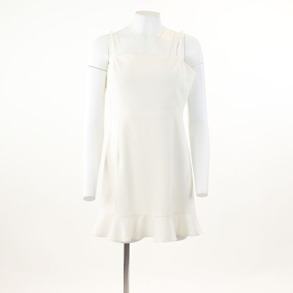 French Connection Whisper Frill Hem Dress in Summer White - Picture 2 of 5